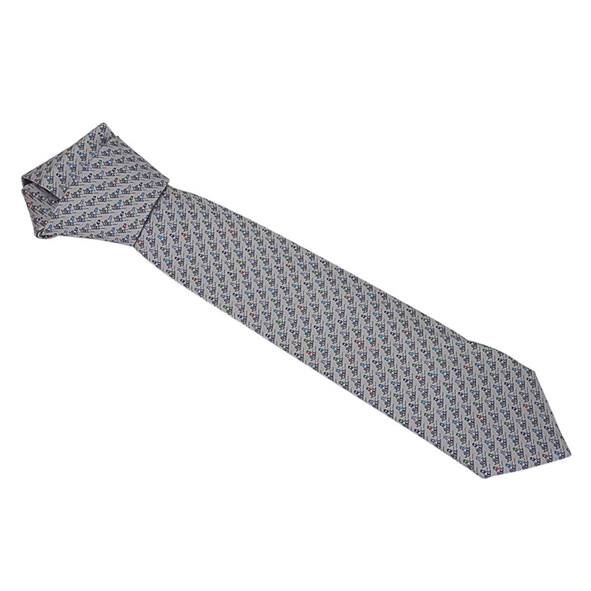 Hermes Sliding Jockey Twillbi Tie Gris Anthracite Blue In New Condition For Sale In Miami, FL
