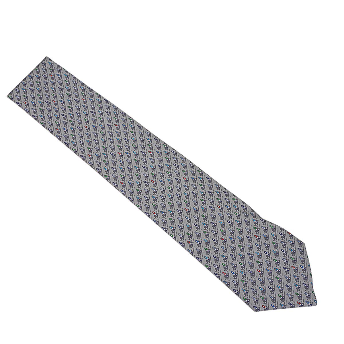 Hermes Slide Jockey Twillbi Krawatte Gris Anthrazit Blau Herren im Angebot