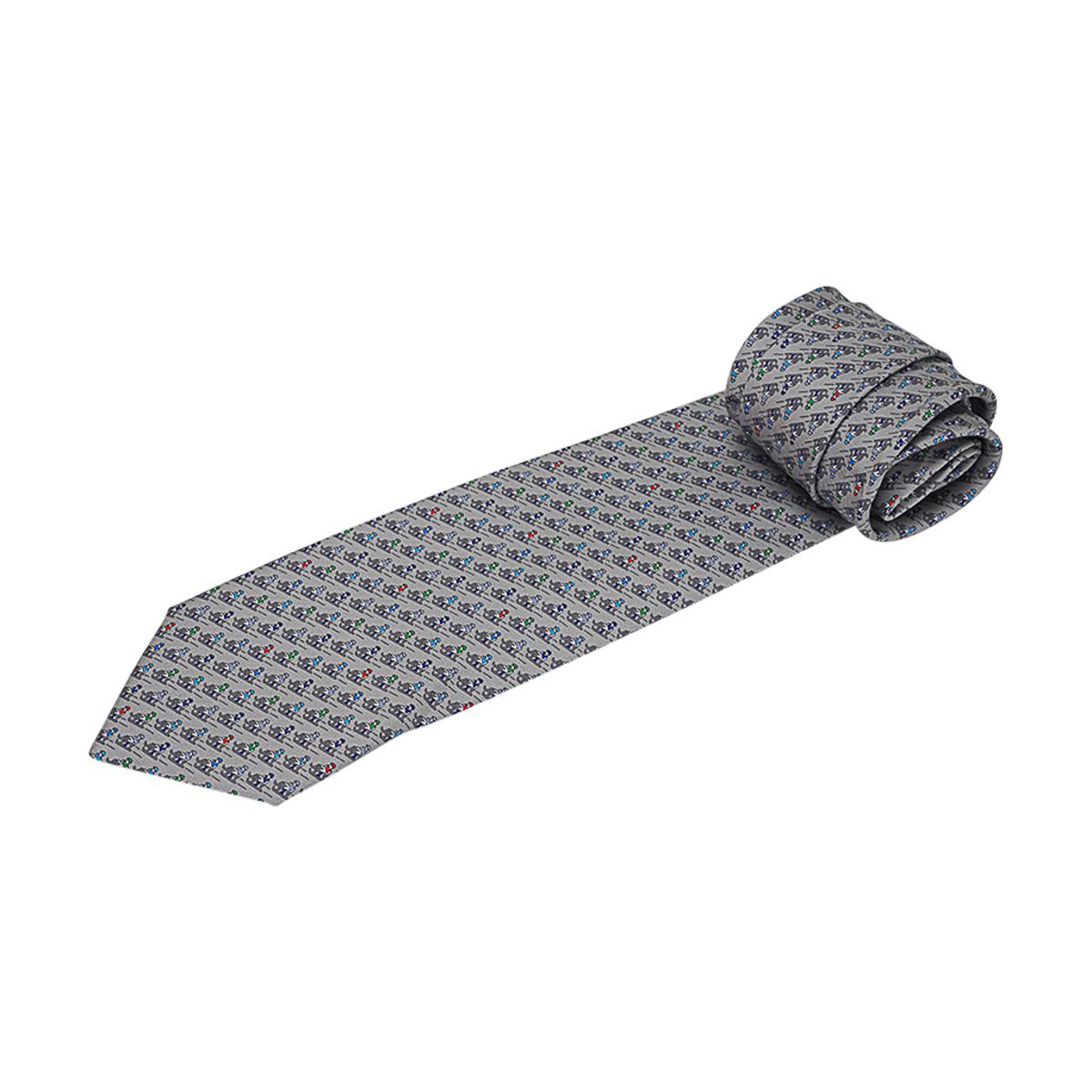 Hermes Slide Jockey Twillbi Krawatte Gris Anthrazit Blau im Angebot 2