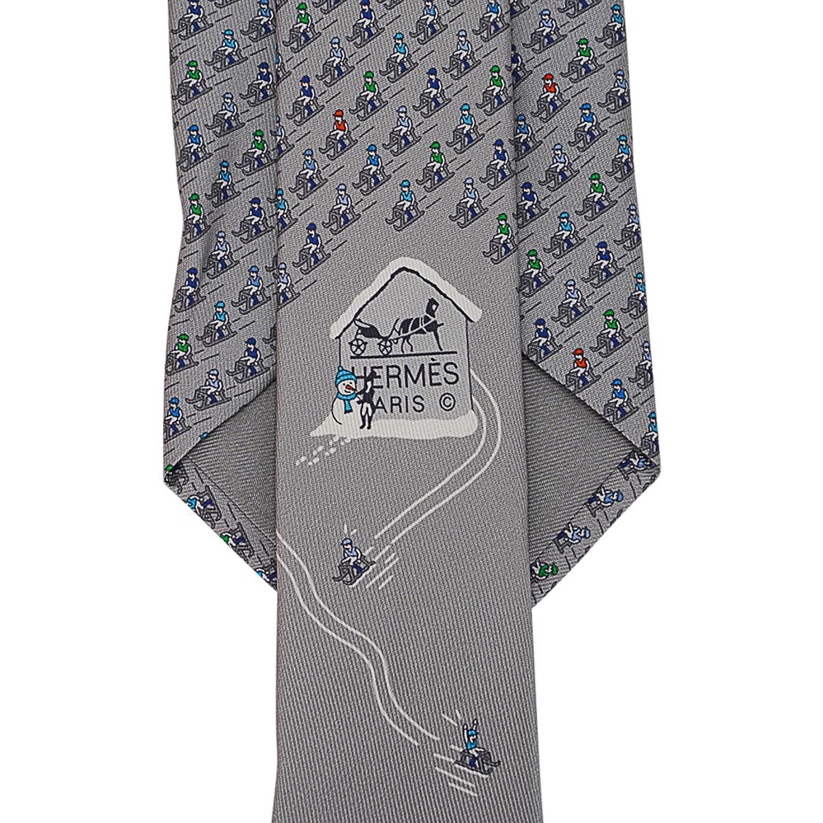 Hermes Slide Jockey Twillbi Krawatte Gris Anthrazit Blau im Angebot 3