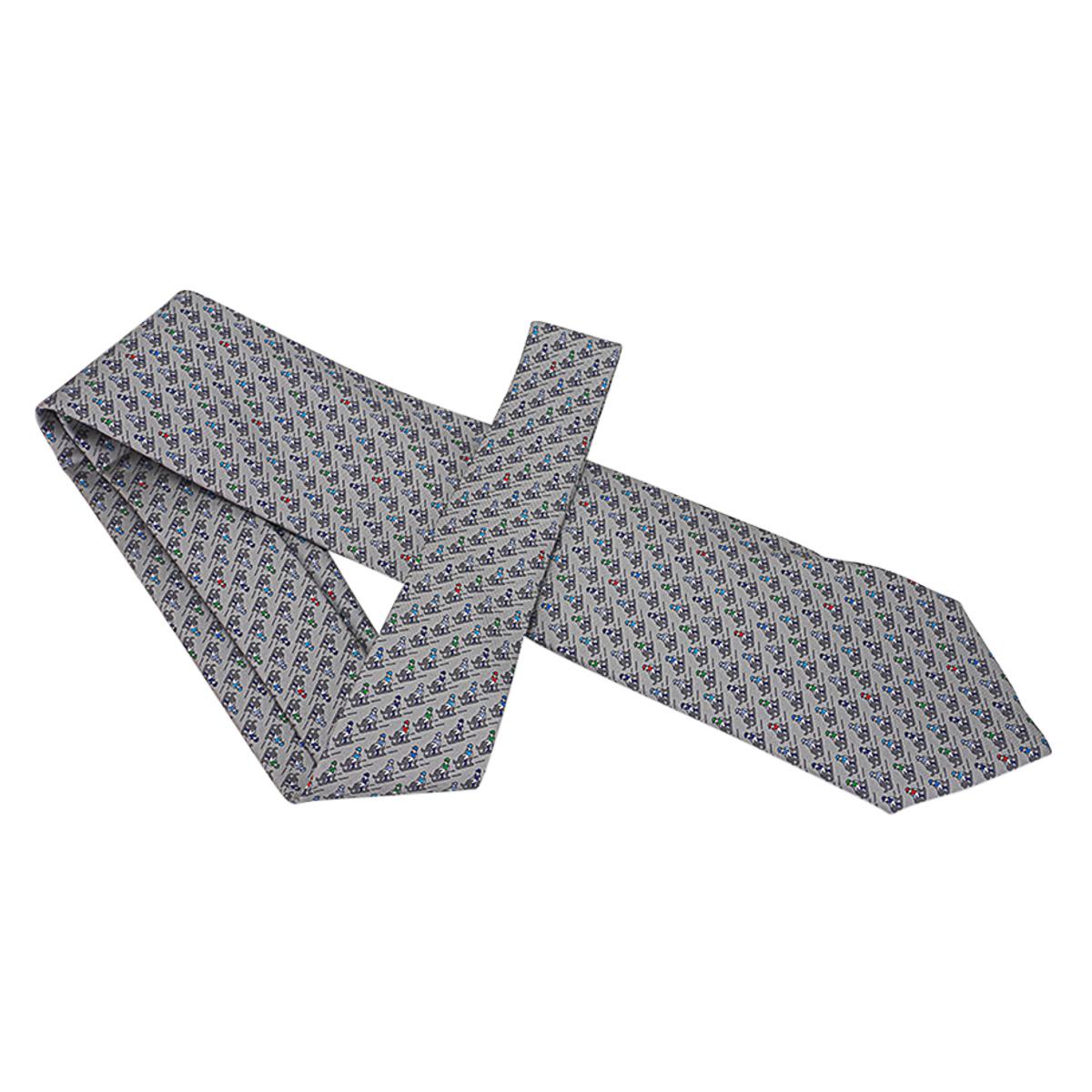 Hermes Slide Jockey Twillbi Krawatte Gris Anthrazit Blau im Angebot 4