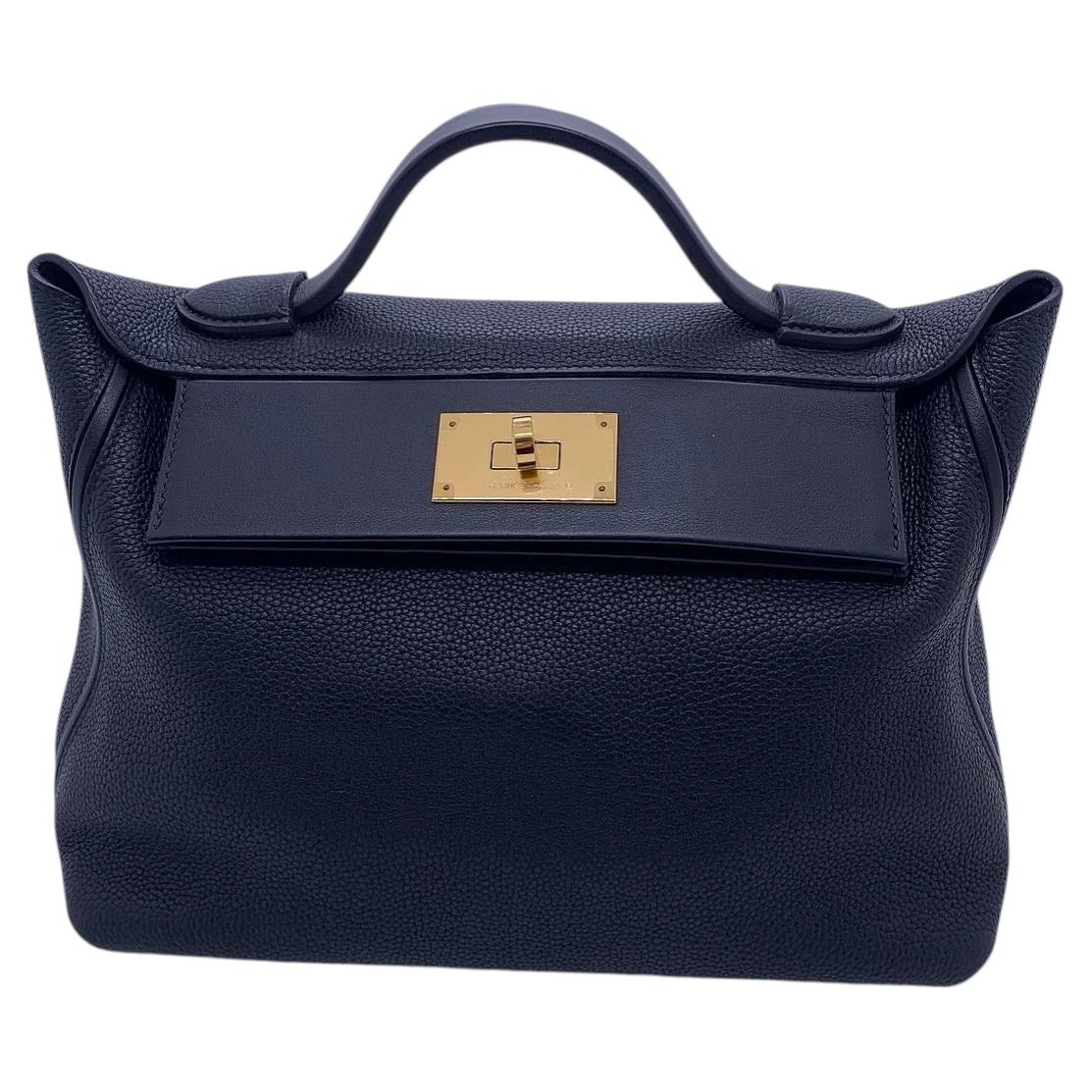 Hermes Small 24/24 Schwarzes Leder, Goldbeschläge, C-Stempel