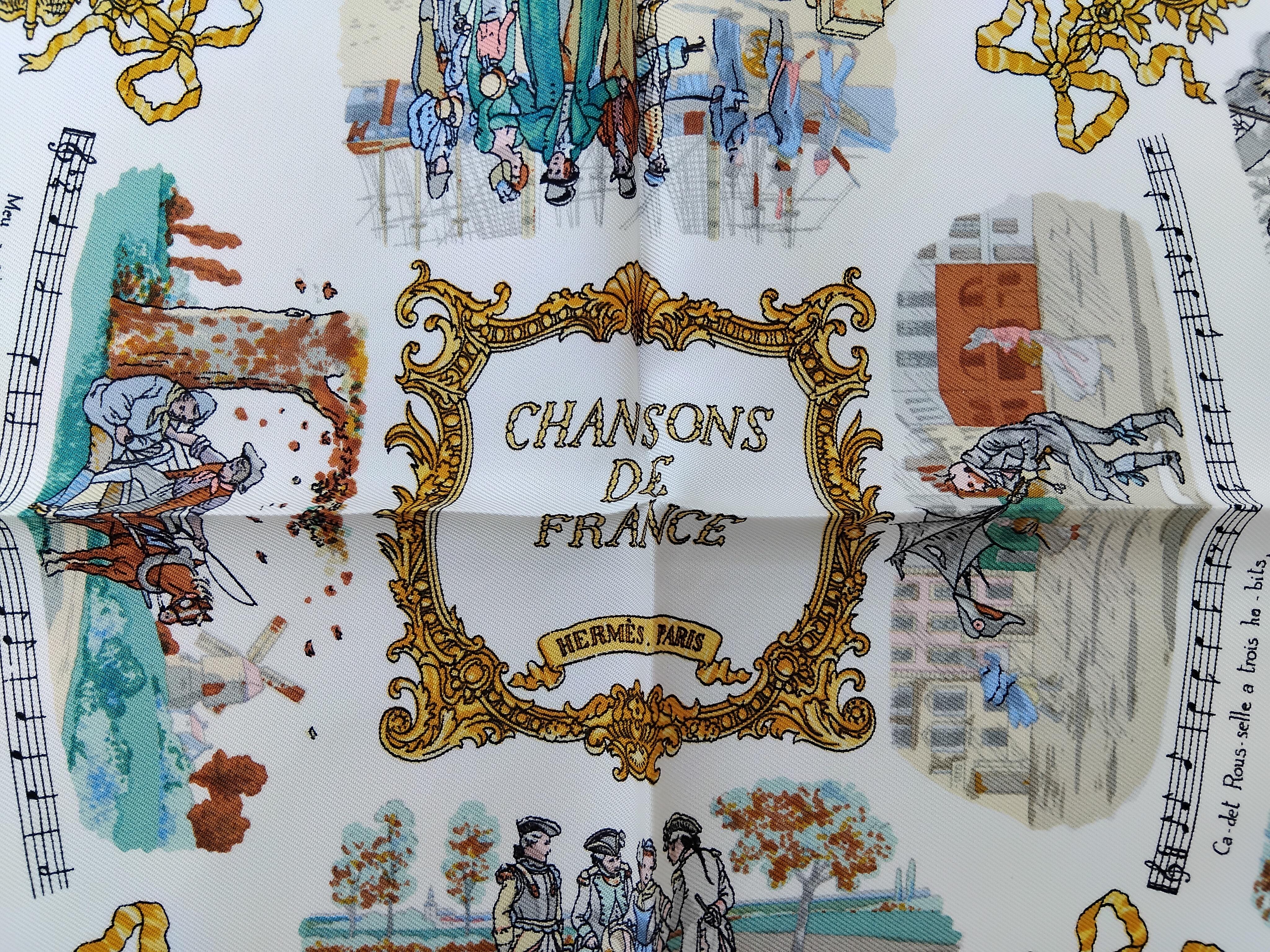 Hermès Kleiner Schal Gavroche Chansons de France LeDoux in Box im Zustand „Neu“ im Angebot in Corcoué Sur Logne, Loire-Atlantique