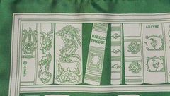 Hermès Small Silk Scarf Gavroche Bibliothèque Books White Green 42 cm