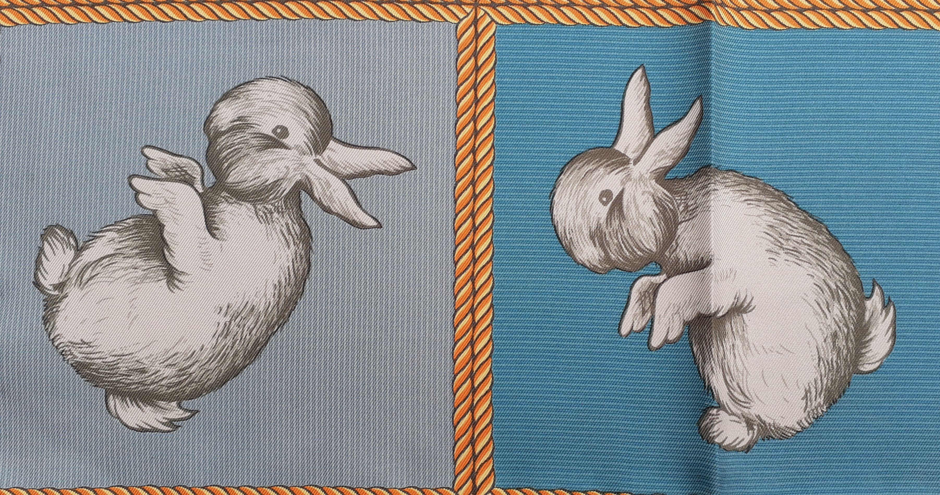 What do you see first ? The rabbit or the duck ?

Super cute Authentic Hermès Scarf

Print: Rabbit Duck Illusion

Check at Joseph Jastrow to find more details about his theory

Made in France

Made of 100% twill silk

Colorways: Blue / Grey /