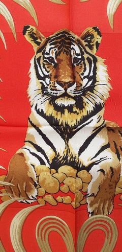 Hermès Small Silk Scarf Gavroche Pocket Square Tigre Royal Fleuri 16'
