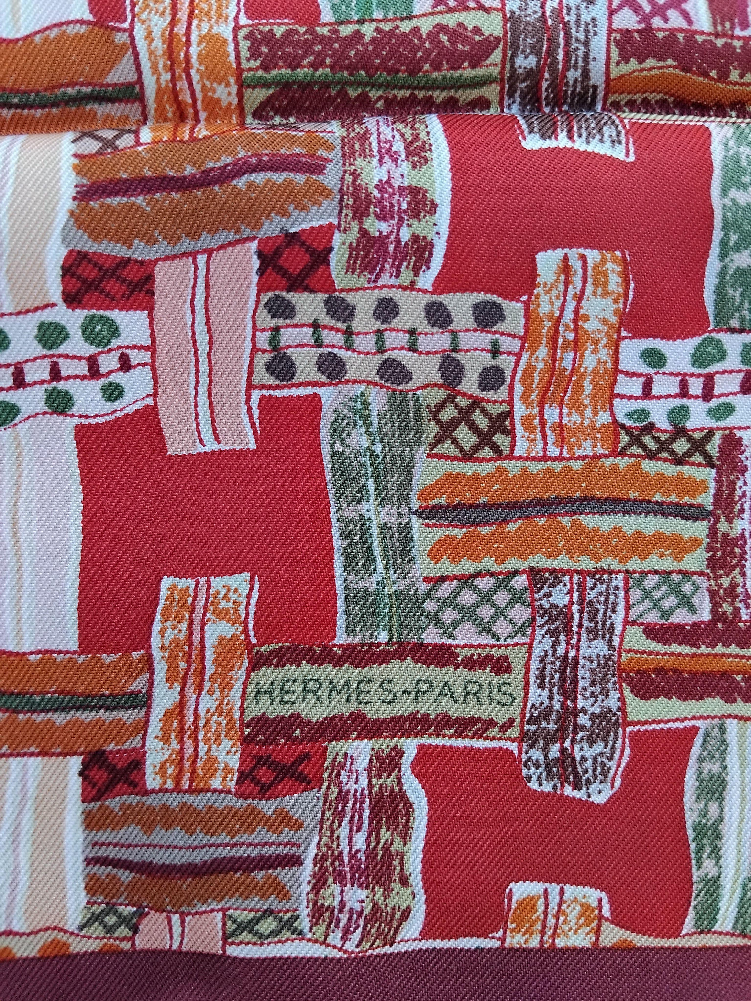Brown Hermès Small Silk Scarf Bolduc au Carre Rubans by C. Hartmann Gavroche 42 cm