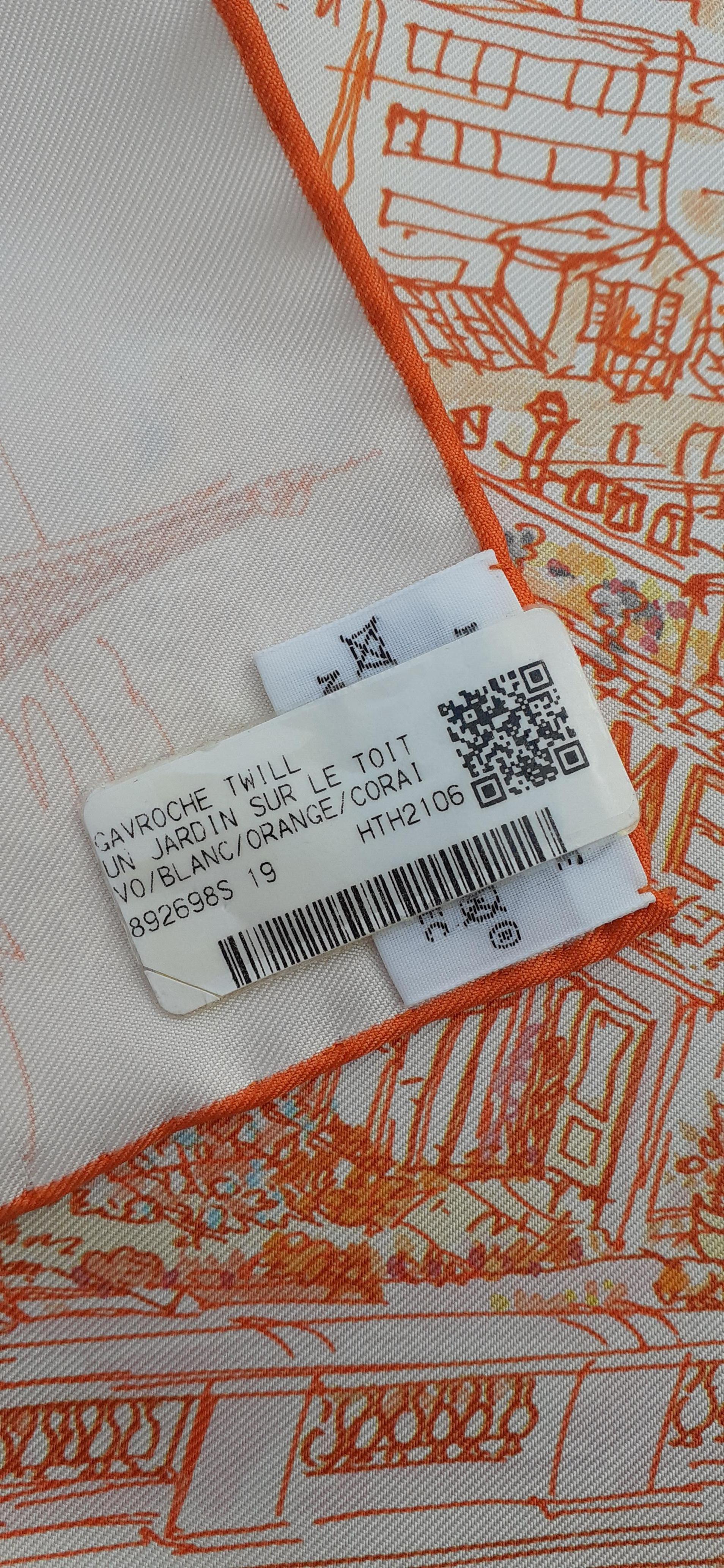 Hermès Small Silk Scarf Gavroche Un Jardin Sur Le Toit 24 Fbg Orange 45 cm 6