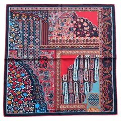 Hermès Foulard piccolo di seta Gavroche Tapis Persan Zoom Nero Rosso 42 cm