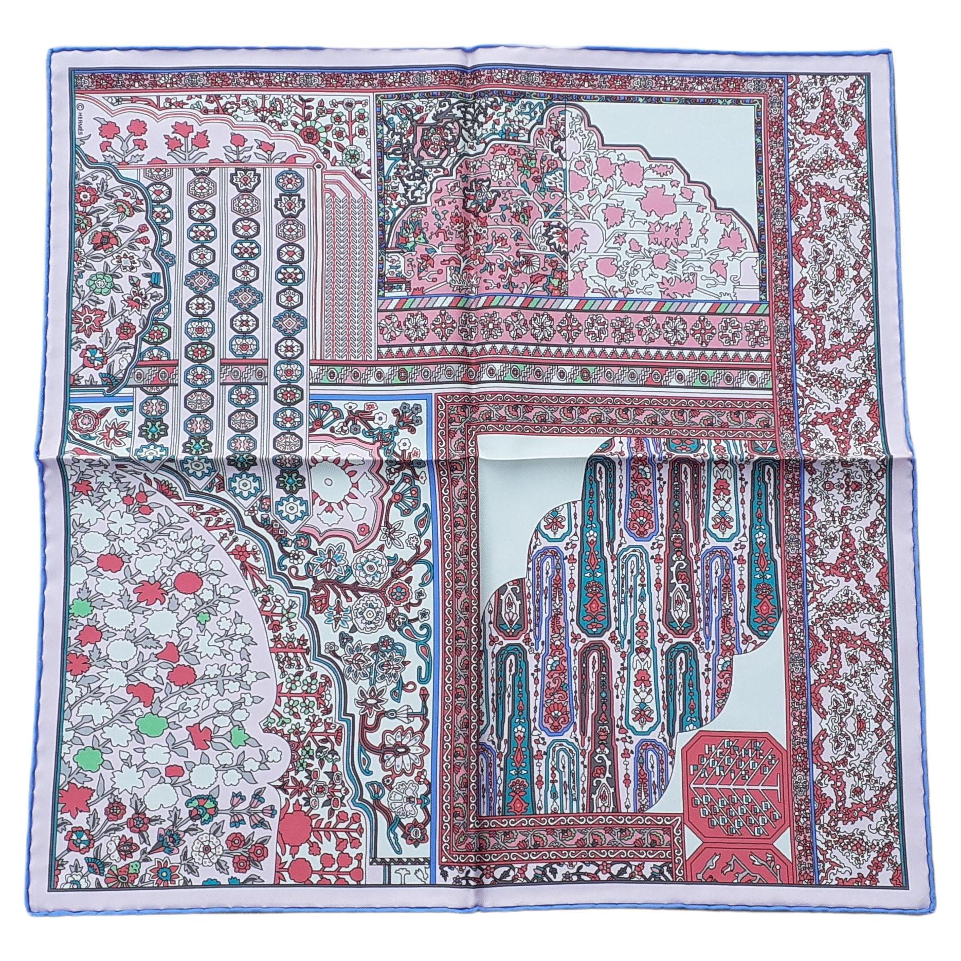 Hermès Small Silk Scarf Pocket Square Gavroche Tapis Persan Zoom Pink 42 cm For Sale