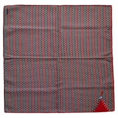 Hermès Kleiner Seidenschal Einstecktuch Gavroche Zip Rot Grau 42 cm