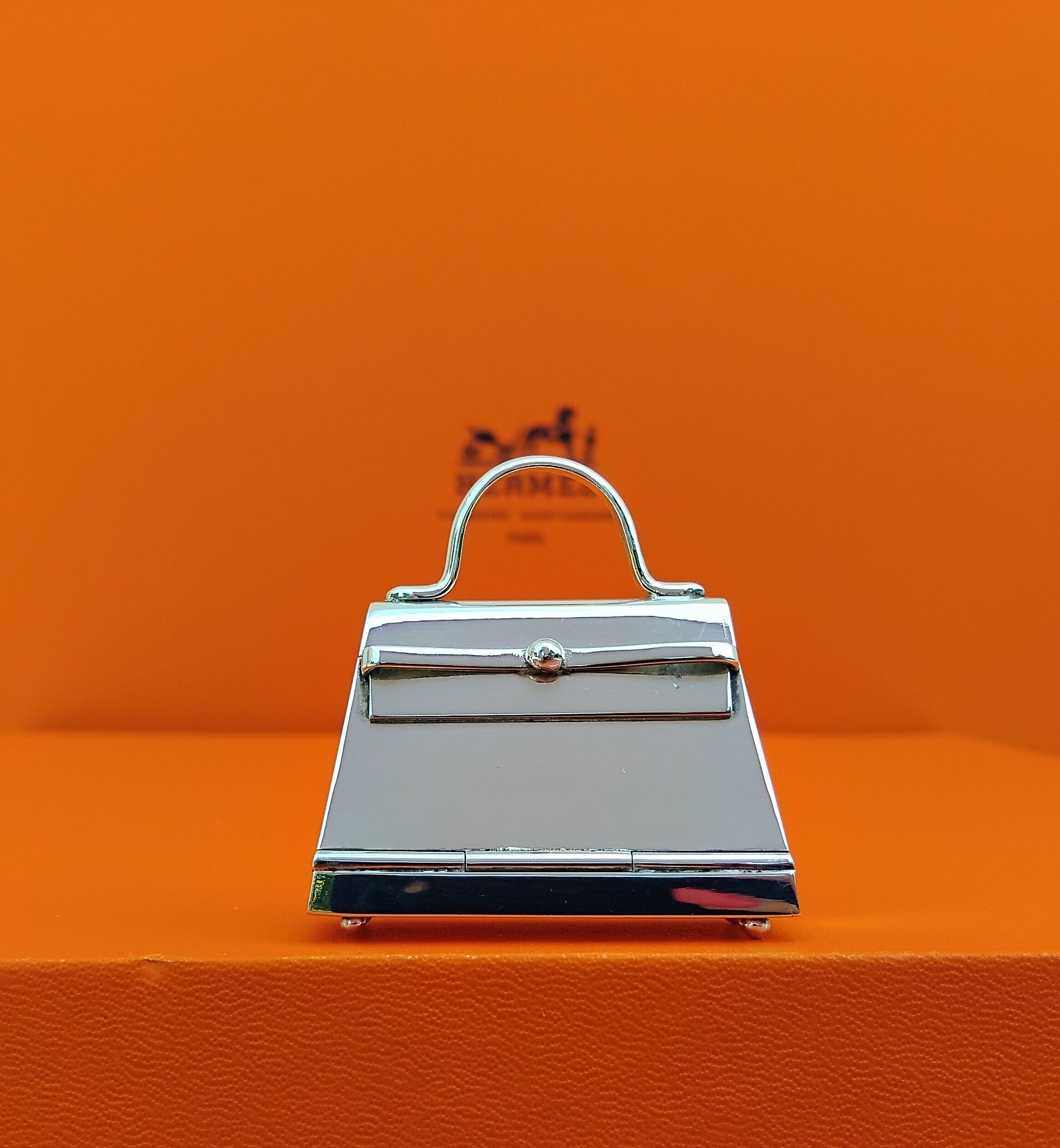 Blue Hermès Smallest Kelly Bag Pill Box in Silver with Mirror