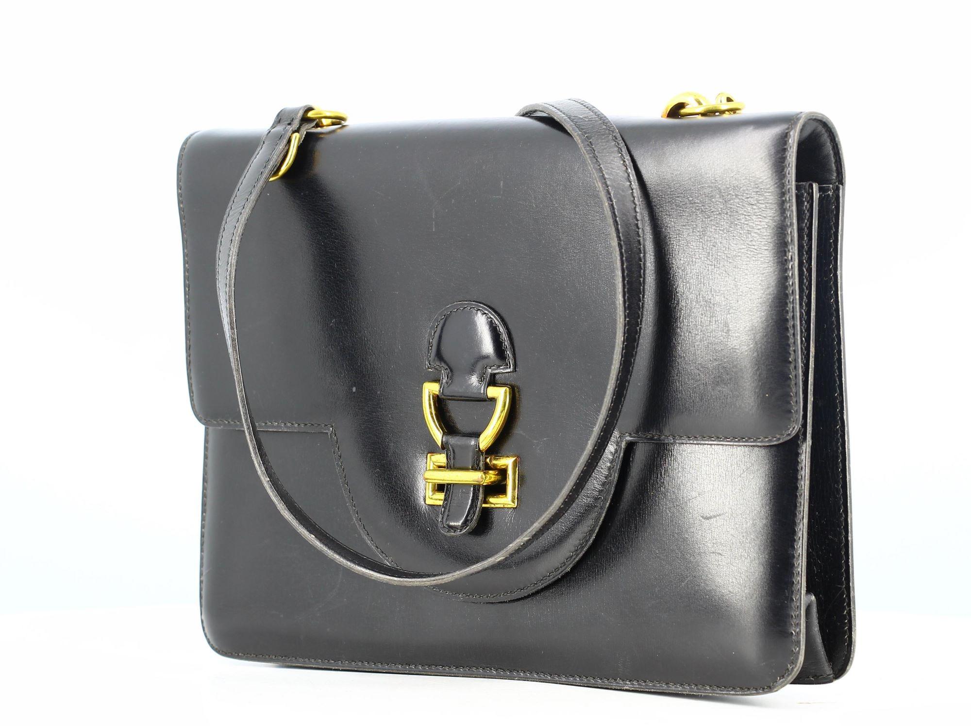 Hermes Smooth Black Leather Bag In Good Condition In PARIS, FR