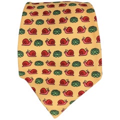 HERMES Snail Print Yellow & White Silk Tie