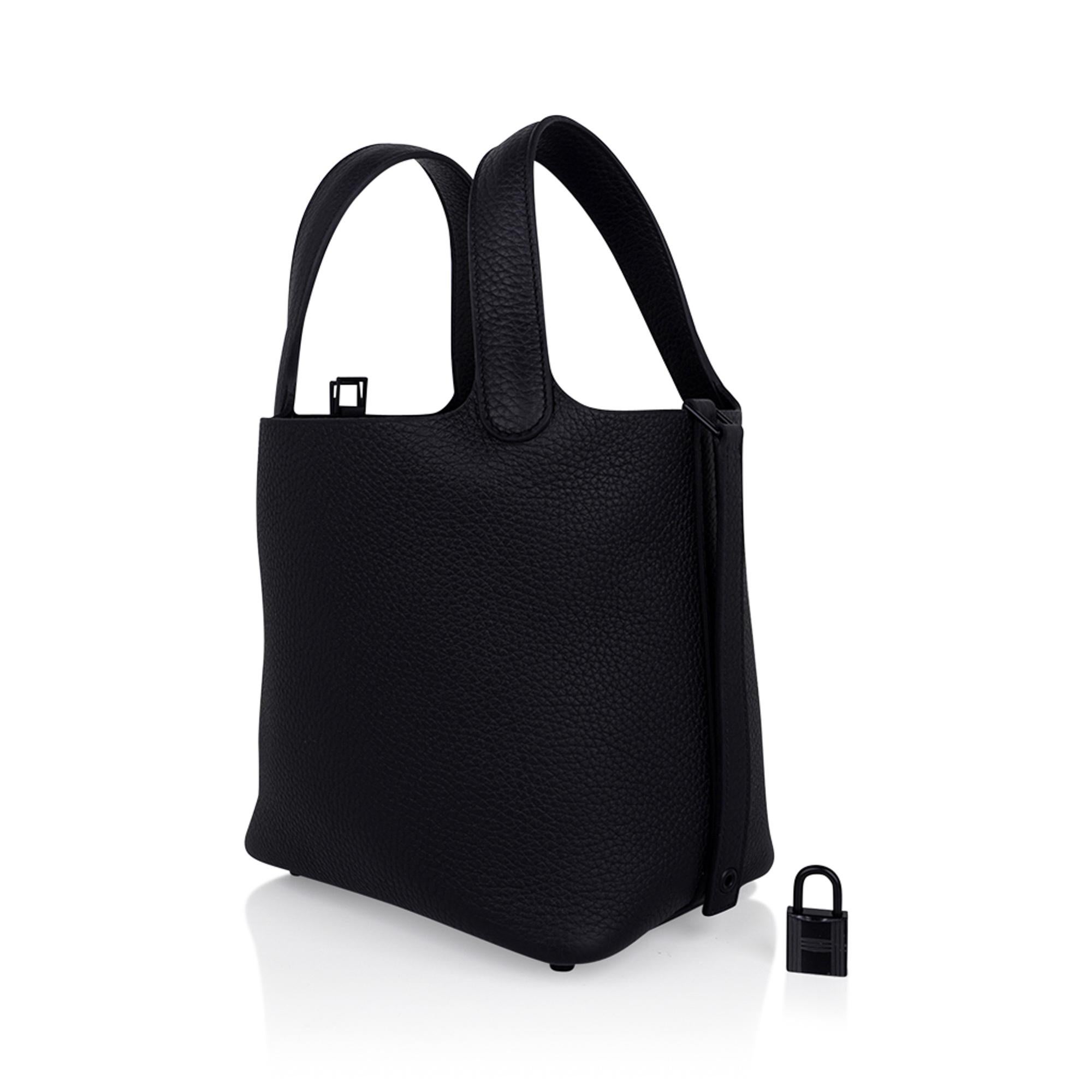 Mightychic offers a Limited Edition So Black Hermes Picotin Lock 18 tote bag.
Fabulous, perfect to go bag! 
Black Clemence leather with Black hardware.
This roomy small tote is a perfect go to bag!
Comes with lock and keys, sleeper, and signature