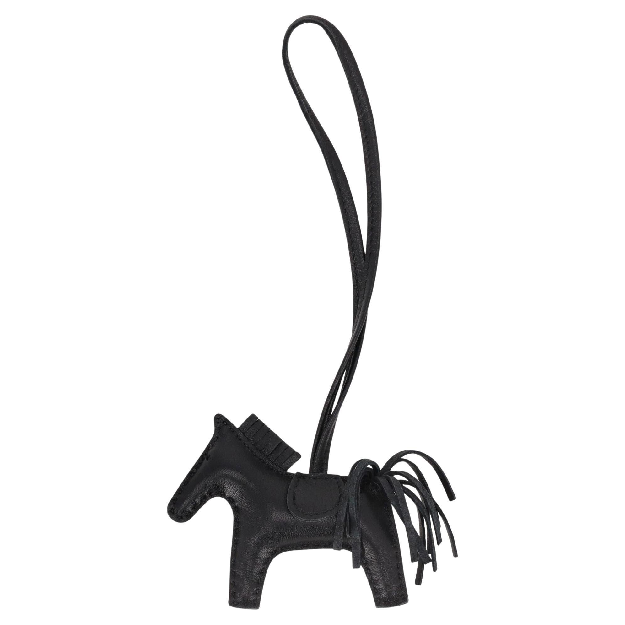 Hermes So Black Rodeo Pegasus Leather Bag Charm PM For Sale