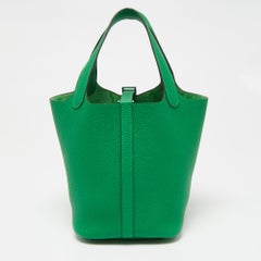 Hermes So Green Bambou Clemence Leather Picotin Lock 18 Bag