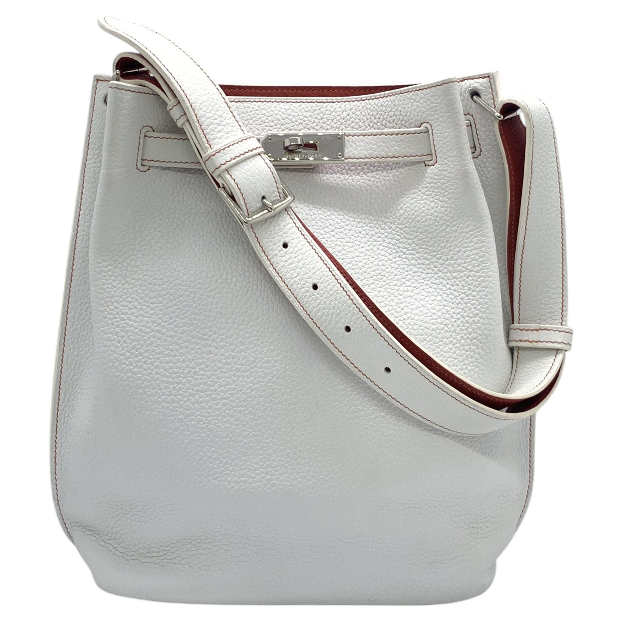Hermes So Kelly 26 Shoulder Bag White Togo Leather Silver Hardware PHW 2011