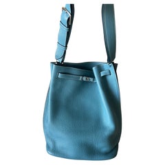 HERMES So Kelly Blue Jean Leather Bag