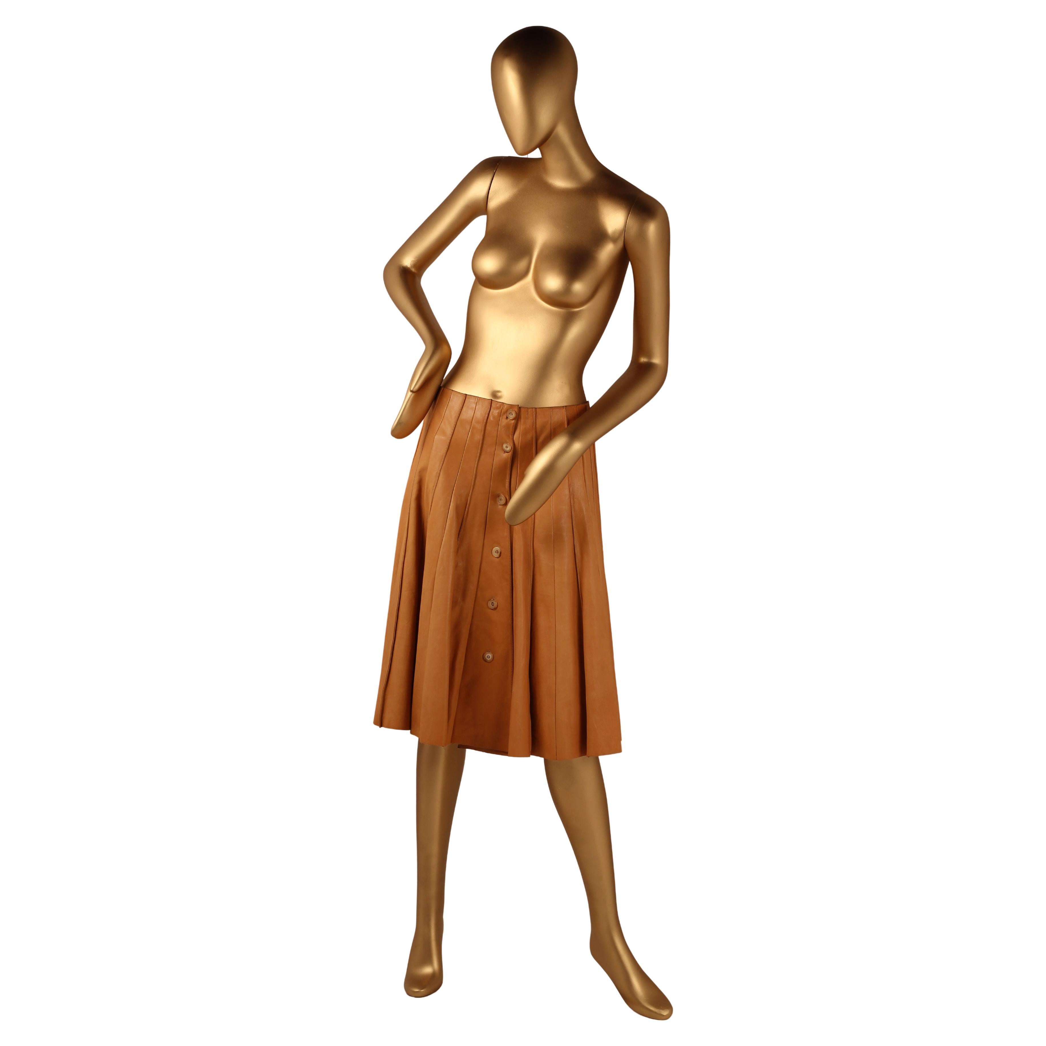 Brown Hermès Soft Leather Pleated Skirt - F/W 2005 Runway - Jean Paul Gaultier For Sale