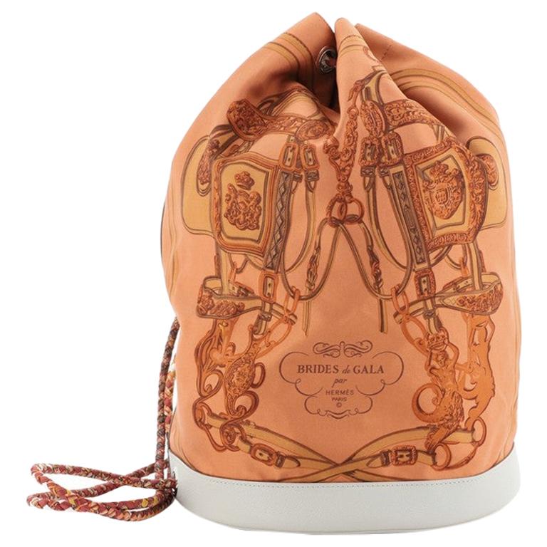 Hermes Soie Cool Handbag Printed Silk and Calfskin Medium