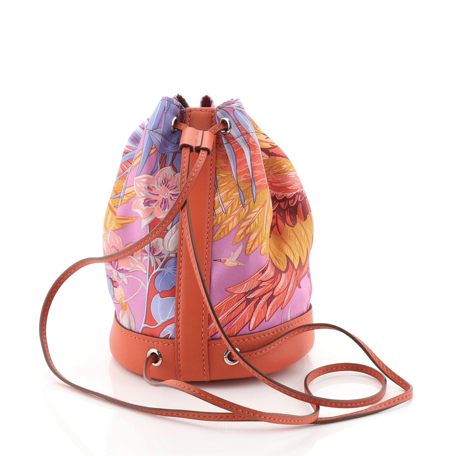 Pink Hermes Soie Cool Handbag Printed Silk and Calfskin Small