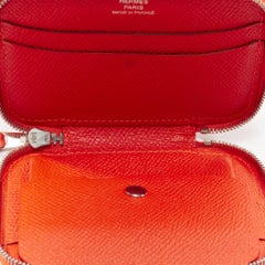 HERMES Soie Cool orange paisley print silk leather zip around wallet