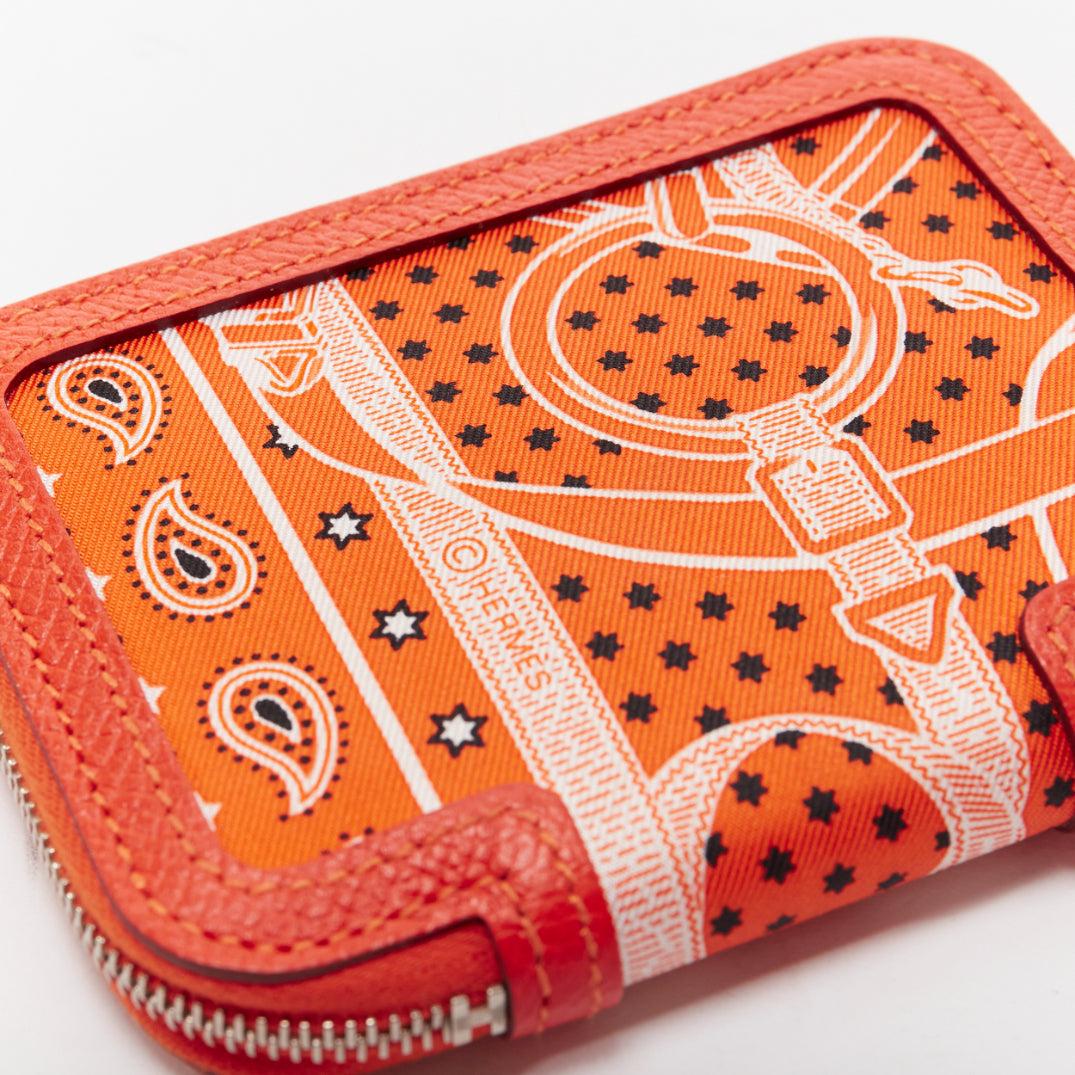 HERMES Soie Cool orange paisley print silk leather zip around wallet 1