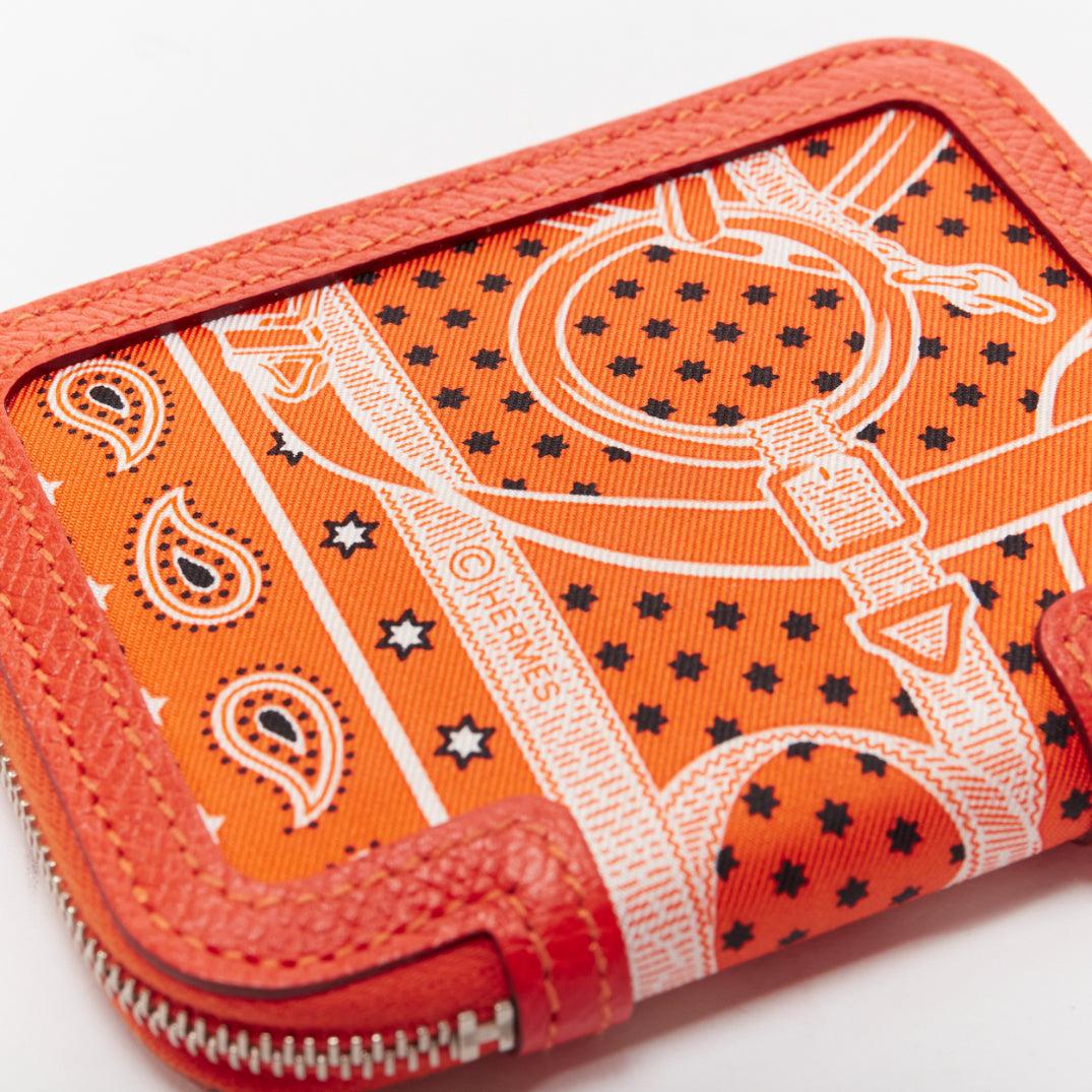 HERMES Soie Cool orange paisley print silk leather zip around wallet For Sale 2