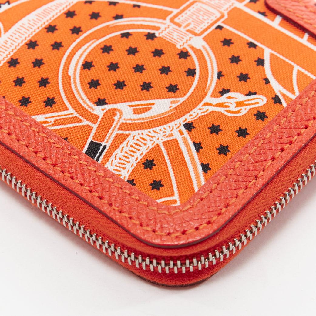 HERMES Soie Cool orange paisley print silk leather zip around wallet 2