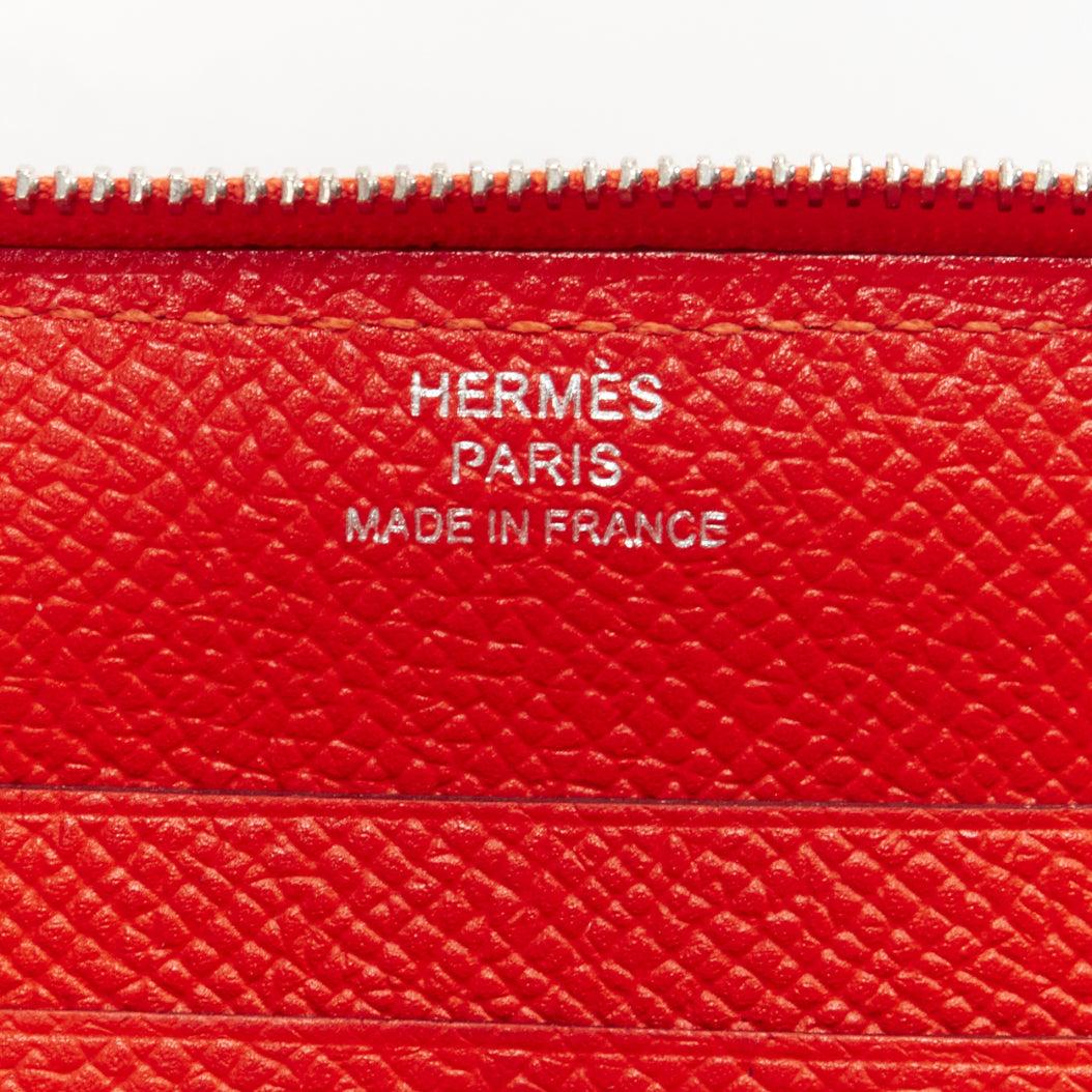 HERMES Soie Cool orange paisley print silk leather zip around wallet For Sale 4