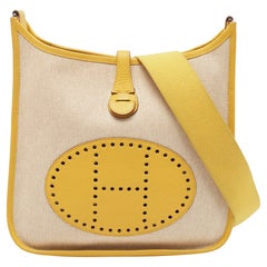 Hermes Soleil/Beige Canvas and Clemence Leather Evelyne I PM Bag