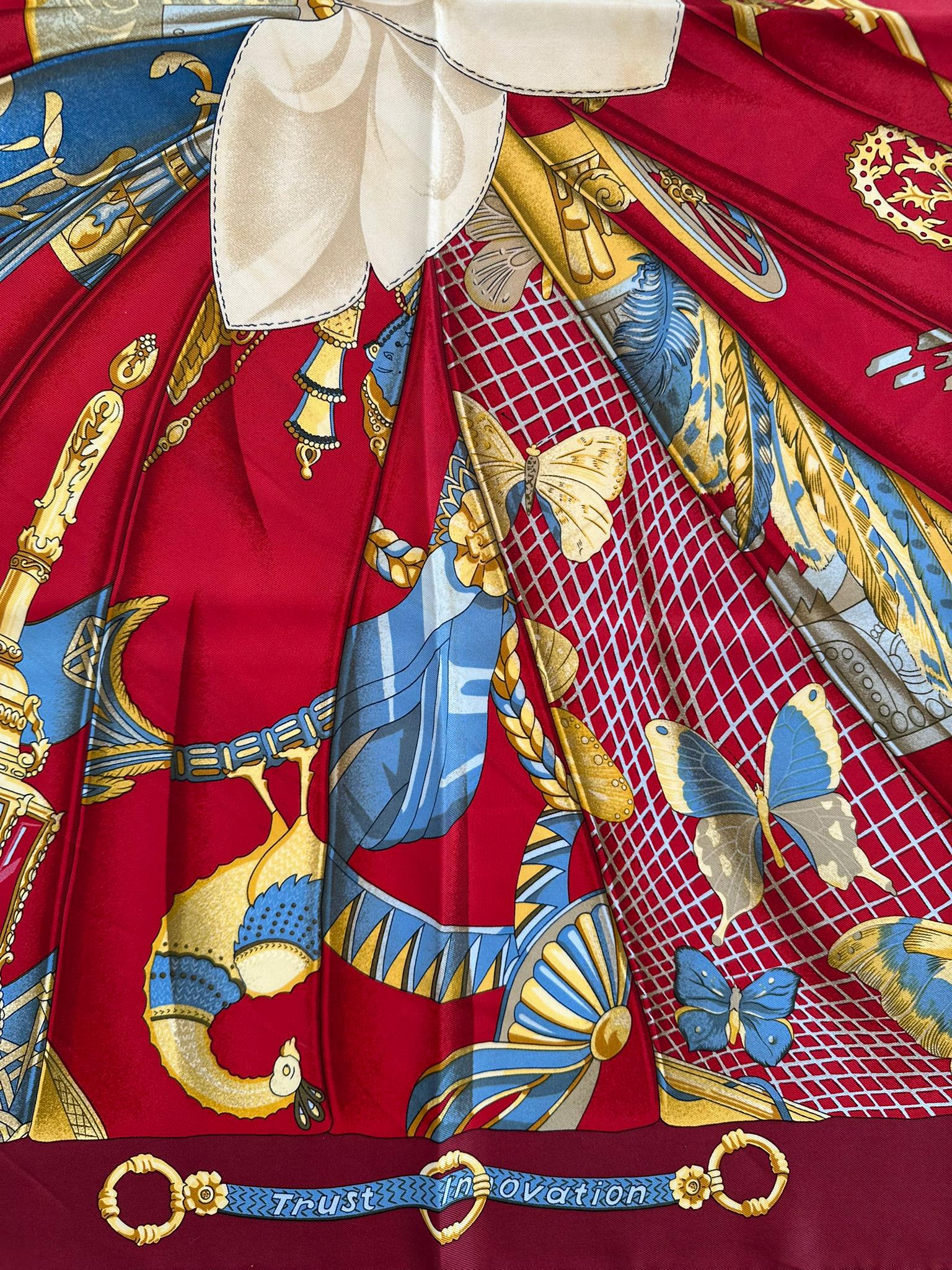Brown HERMES Soleil de Soie Silk Twill Scarf Designed by Cathy Latham 36