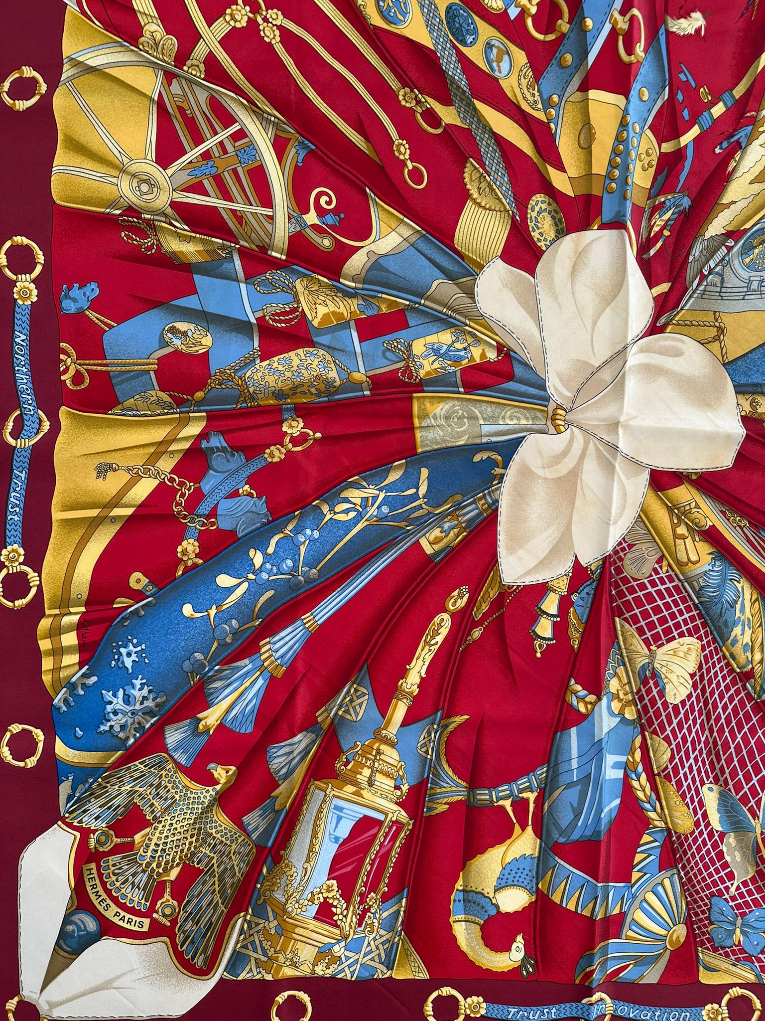 Women's or Men's HERMES Soleil de Soie Silk Twill Scarf Designed by Cathy Latham 36