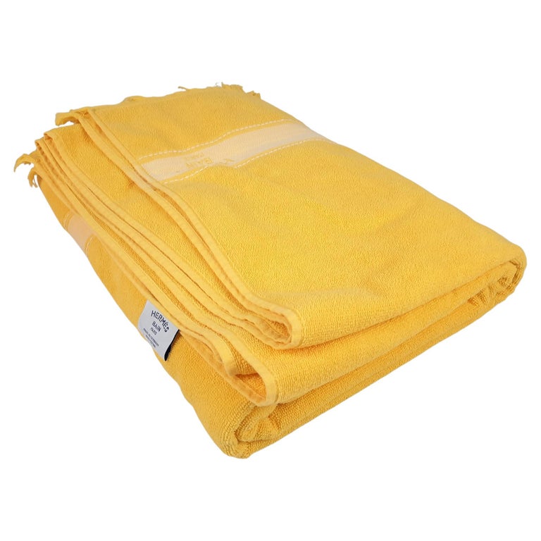 Serviette De Plage HERMÈS Yachting – 95x140 Cm, Beige Sable, Coton, Luxe Inutilisée