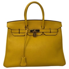 Hermes Birkin 35 Paille Yellow Matte Alligator Mississippiensis PHW - Pre-owned