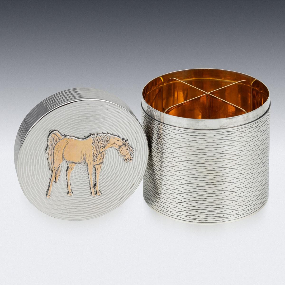 Mid-20th Century Hermes Solid Silver Cigarette Box & Matchbox With Gold Horse Detail c.1960 For Sale