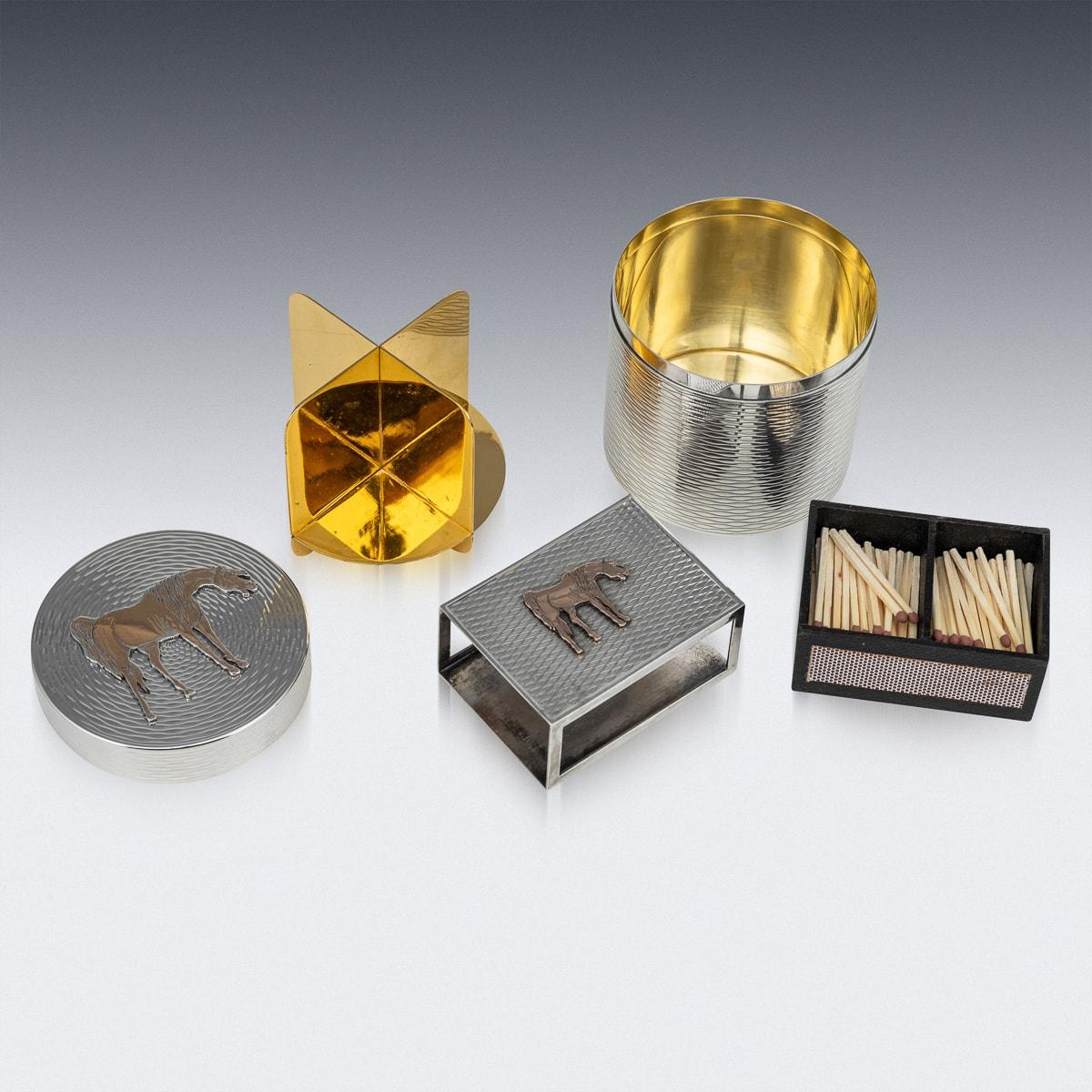 Hermes Solid Silver Cigarette Box & Matchbox With Gold Horse Detail c.1960 For Sale 2