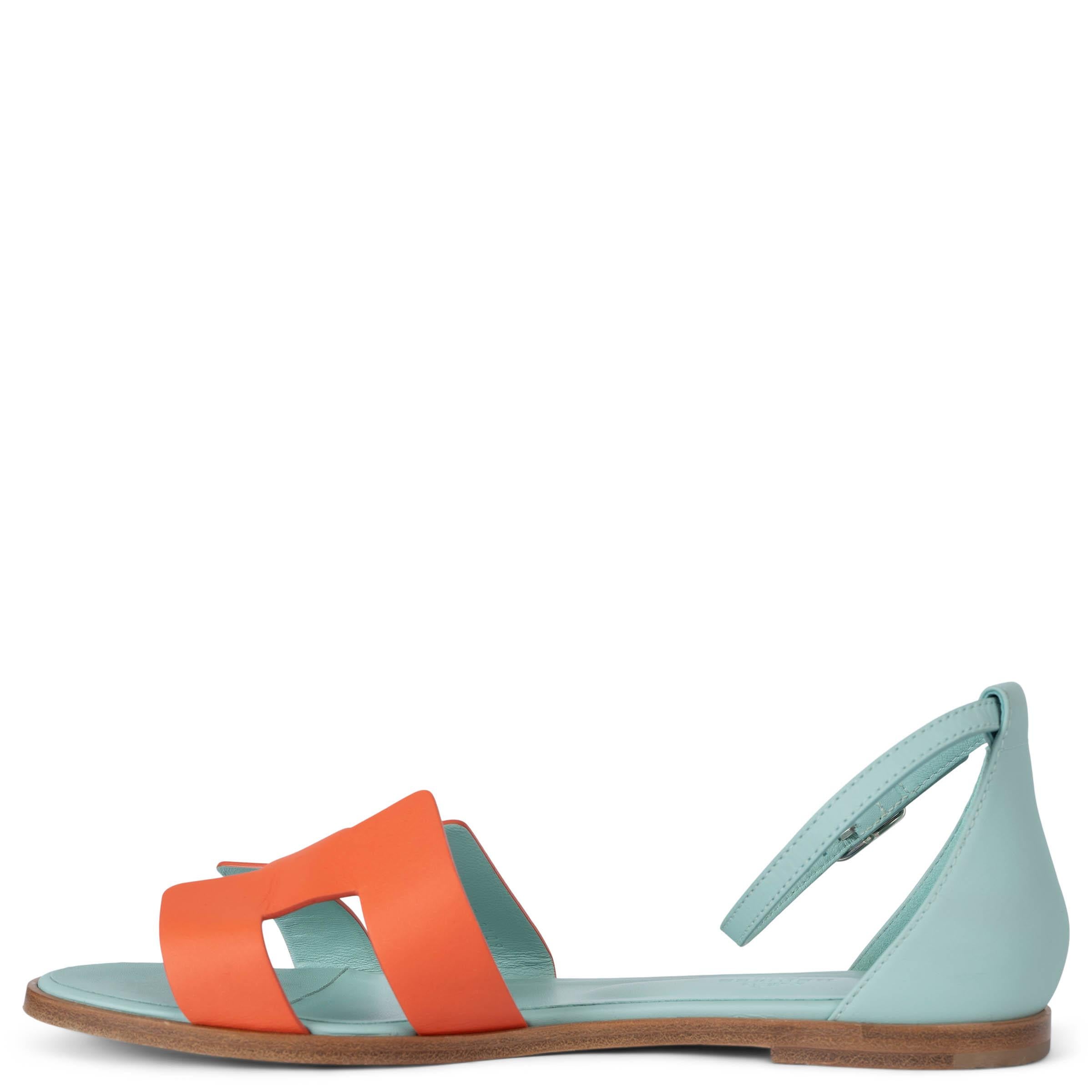 Orange HERMES Sorbet orange & Ebrun leather SANTORINI Sandals Shoes 38 For Sale