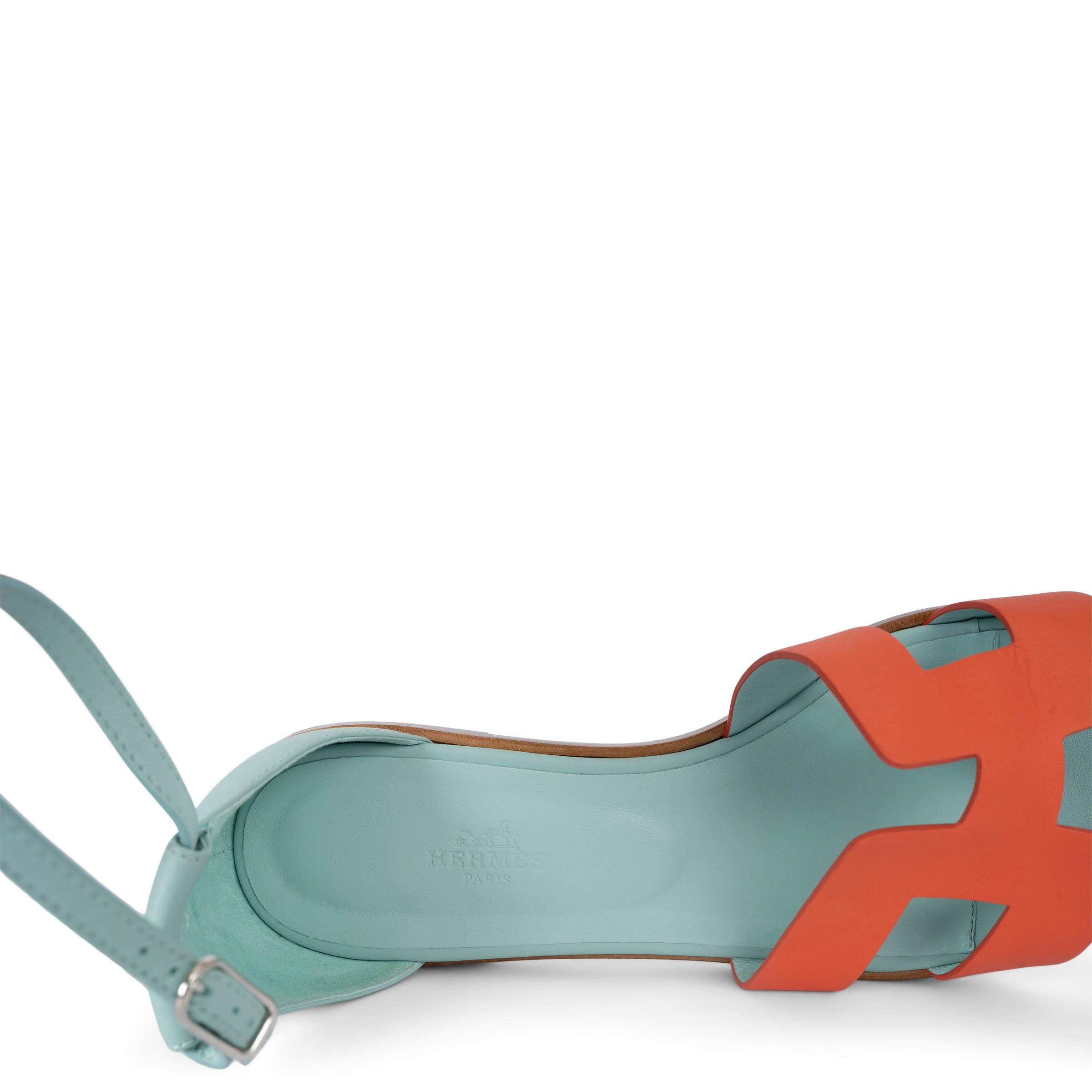 HERMES Sorbet orange & Ebrun leather SANTORINI Sandals Shoes 38 For Sale 1