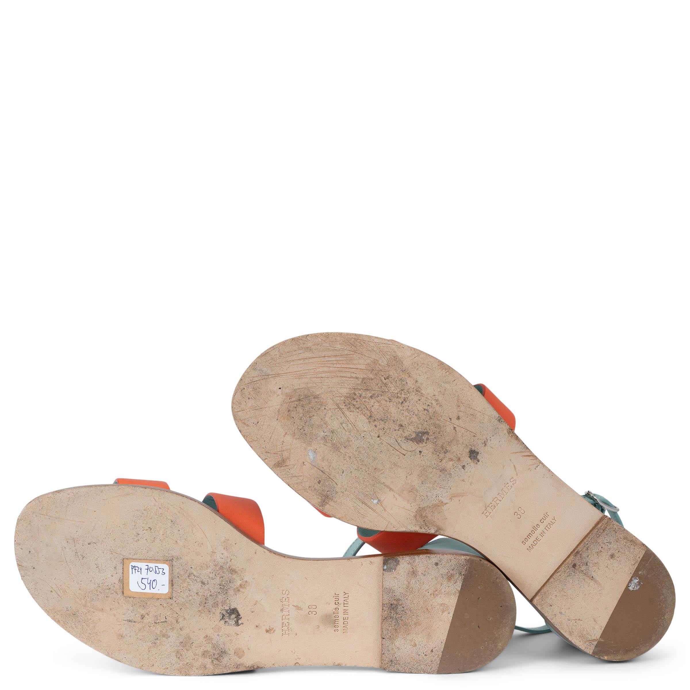 HERMES Sorbet orange & Ebrun leather SANTORINI Sandals Shoes 38 For Sale 2