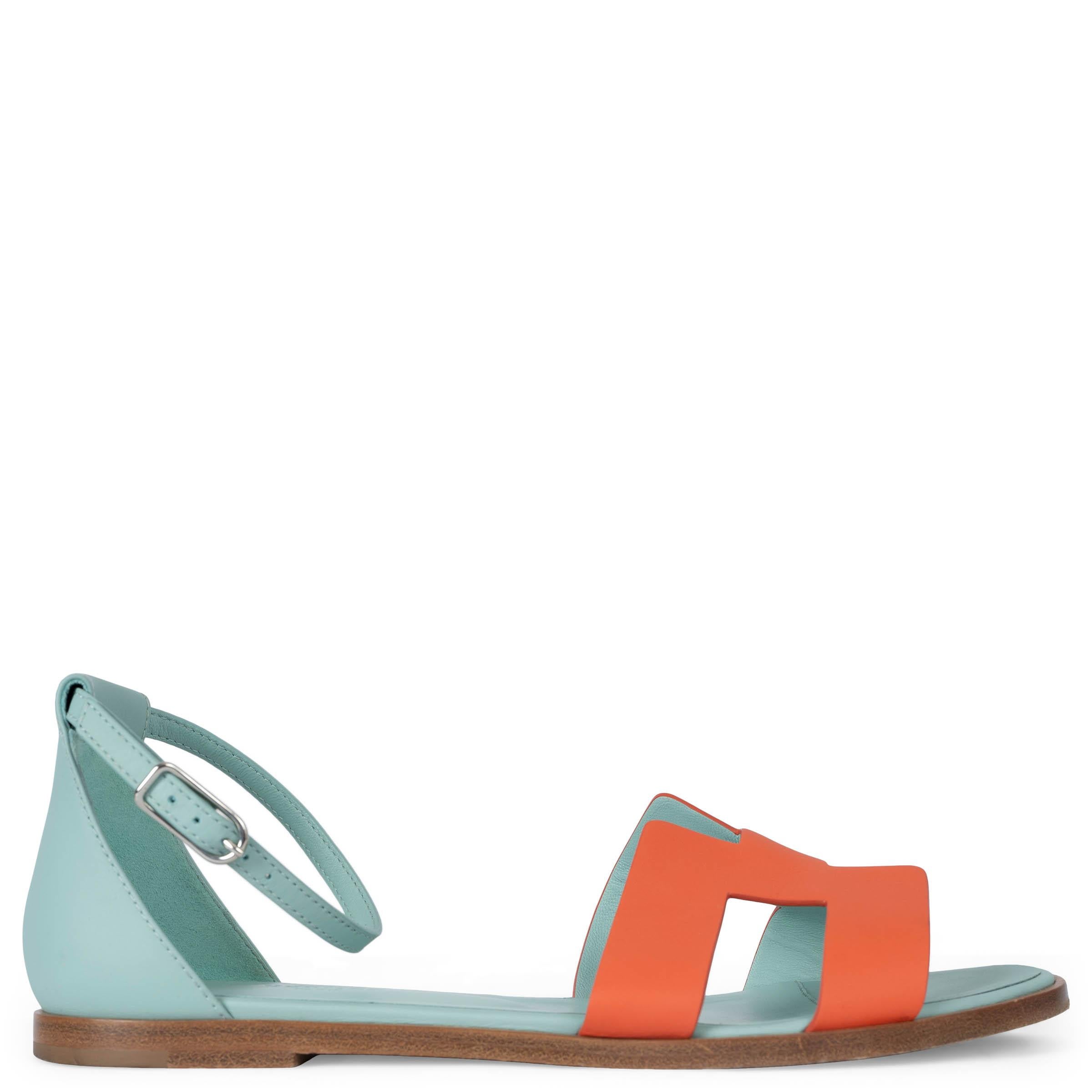 HERMES Sorbet orange & Ebrun leather SANTORINI Sandals Shoes 38