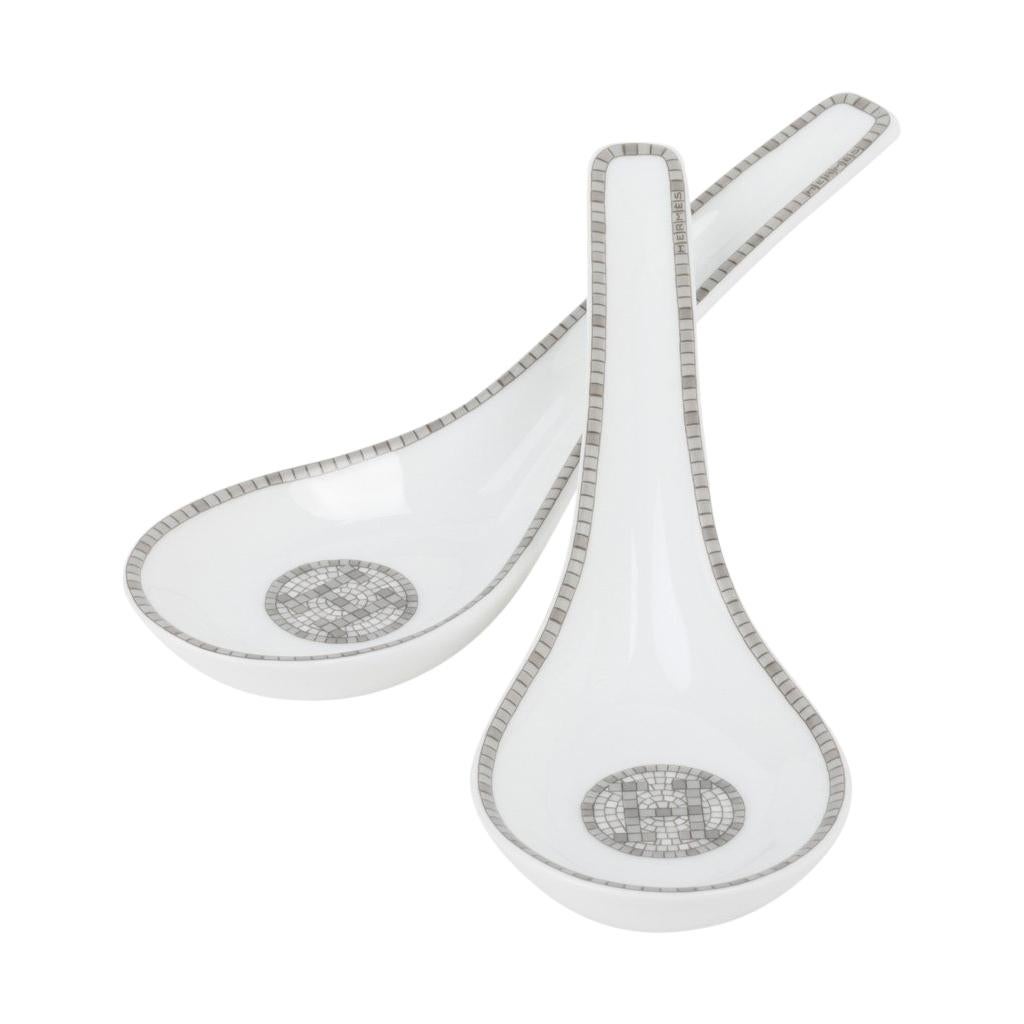 Hermes Soup Spoon Mosaique Au 24 Porcelain Platinum Set of 2
