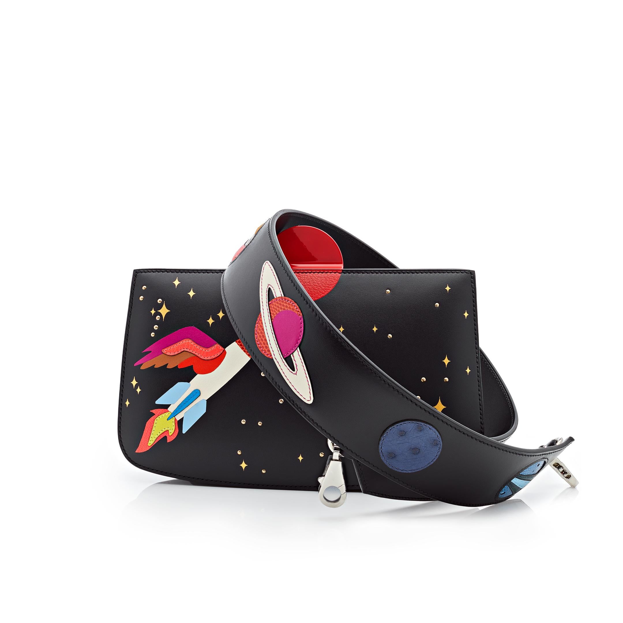 Hermès Space Sac à Malice Noir / Multicolore Monsieur et cuir de lézard en vente 3