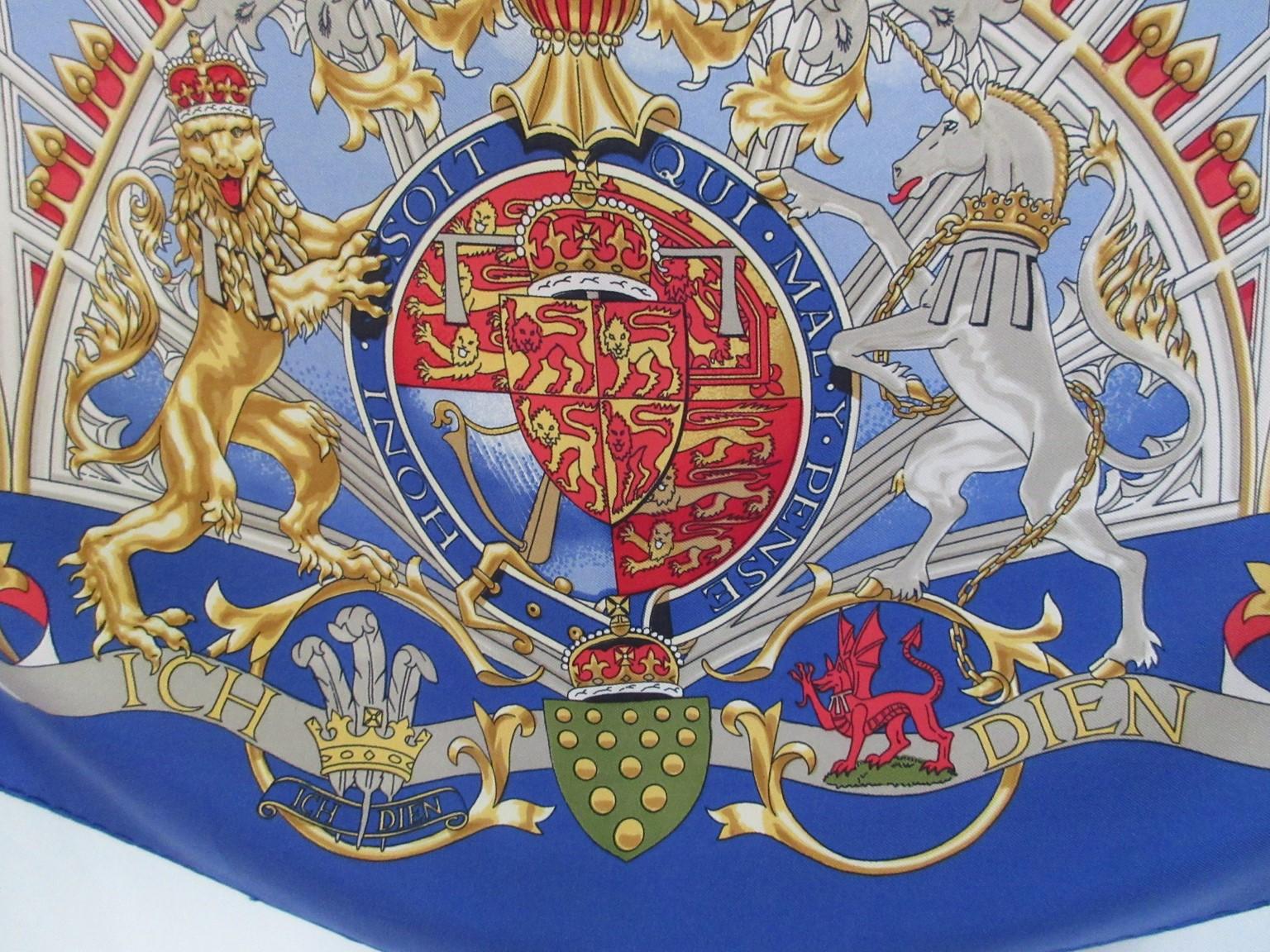 Hermès scarf - Collectors item

We offer more Hermes and exclusive vintage items, view our frontstore

Ich Dien is a very famous Hermès Scarf ! It is a Special Edition of British Heraldry designed by V. Rybaltchenko in 1969, and printed to celebrate