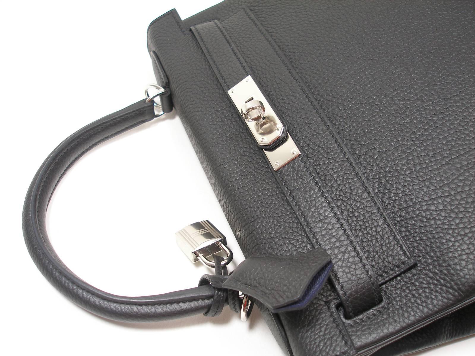 Hermes Special Order Bi Colour Kelly 28 Bag Black Retourne Togo Palladium BN 1