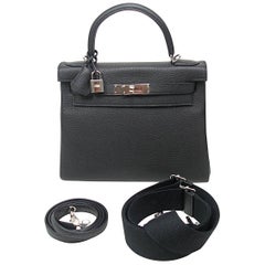 Hermes Special Order Bi Colour Kelly 28 Bag Black Retourne Togo Palladium BN