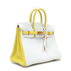 Hermès Special Order Birkin 25cm White Lime Yellow Leather w/Gold Hardware