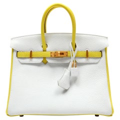 Hermès Special Order Birkin 25cm White Lime Yellow Leather w/Gold Hardware