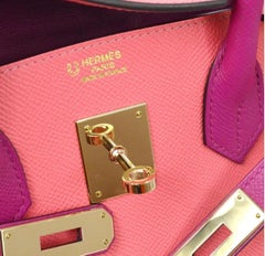 Hermes Special Order Birkin 30 Pink Purple Leather Top Handle Tote Bag in Box